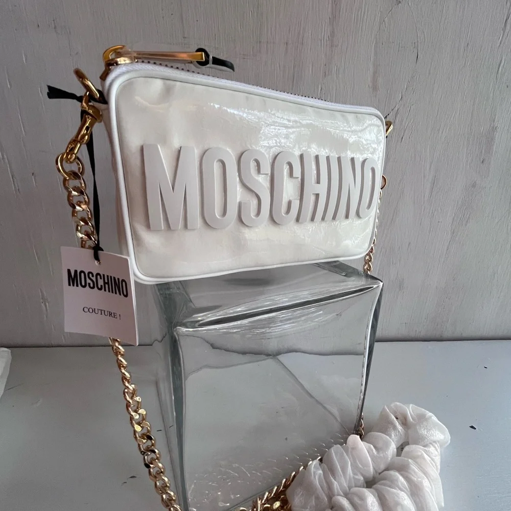 MOSCHINO Patent Leather Logo Shoulder Bag White - Picture 13 of 14